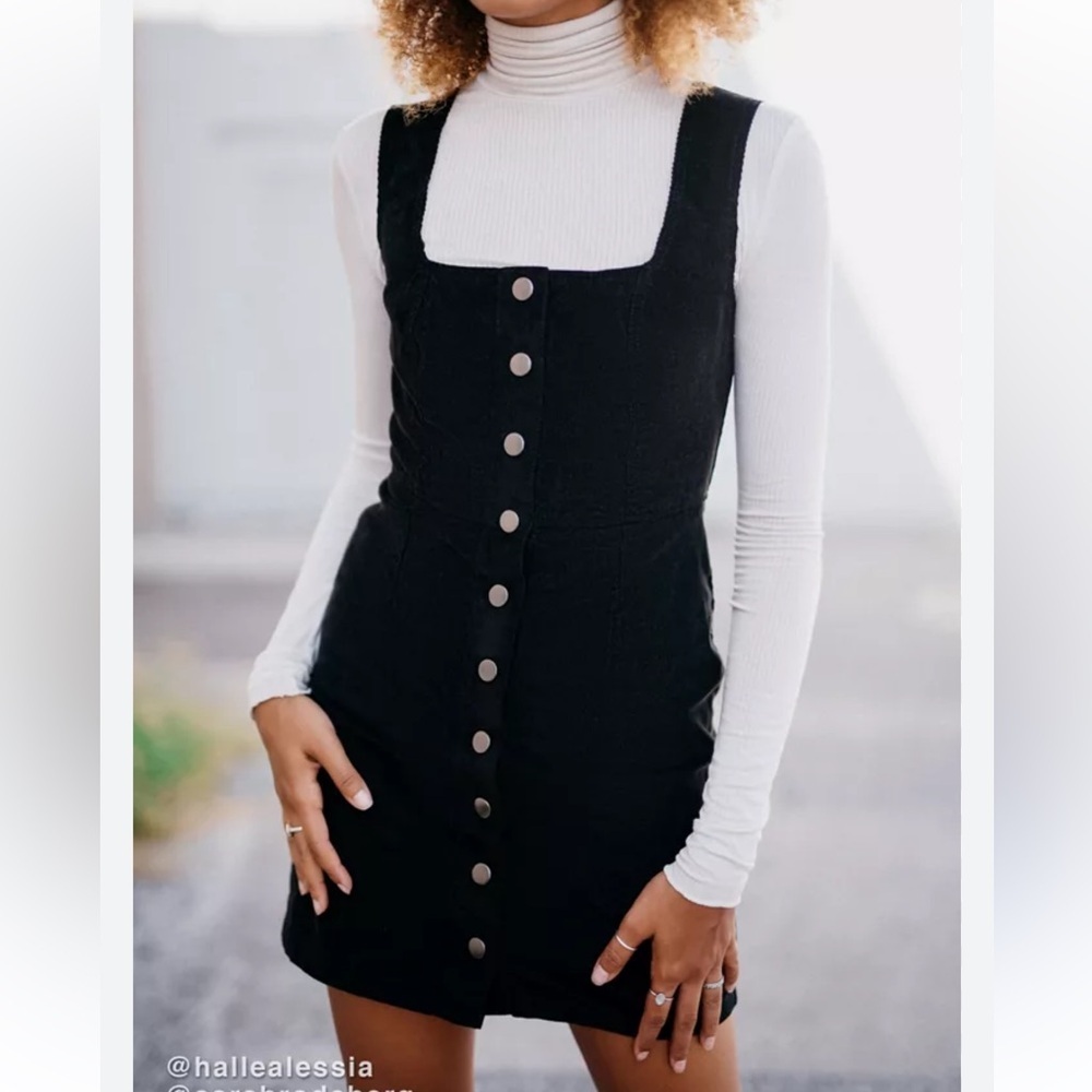 Urban Outfitters Black Corduroy Button-Front‎ Mini Dress